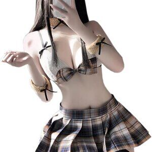 NEW 6 Piece Adult innocent School Girl Teddy Bear Cosplay Halloween Costume